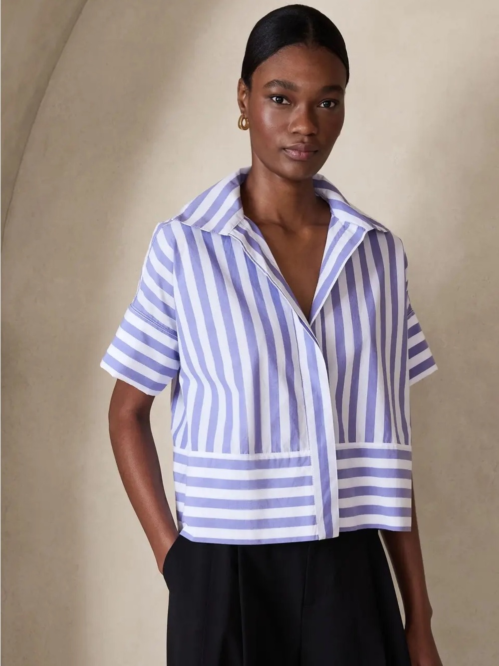 Banana Republic Blue White Striped Oversized Short Sleeve Shirt Size S